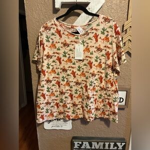 Layerz Wild West Basic Tee Cream Bronco Bustin Cactus Women’s Size Medium NWT